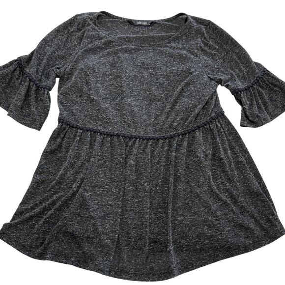 eShakti Top Womens Size 6 Gray Ruffle Sleeve Fit Flare Knit Casual Tunic Boho - Picture 1 of 6